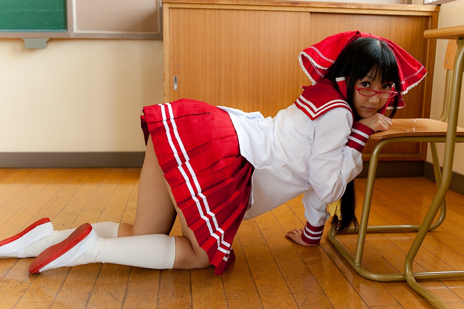 cosplayer in school uniform