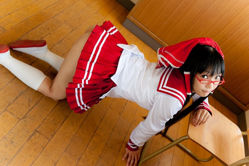 cosplayer in school uniform