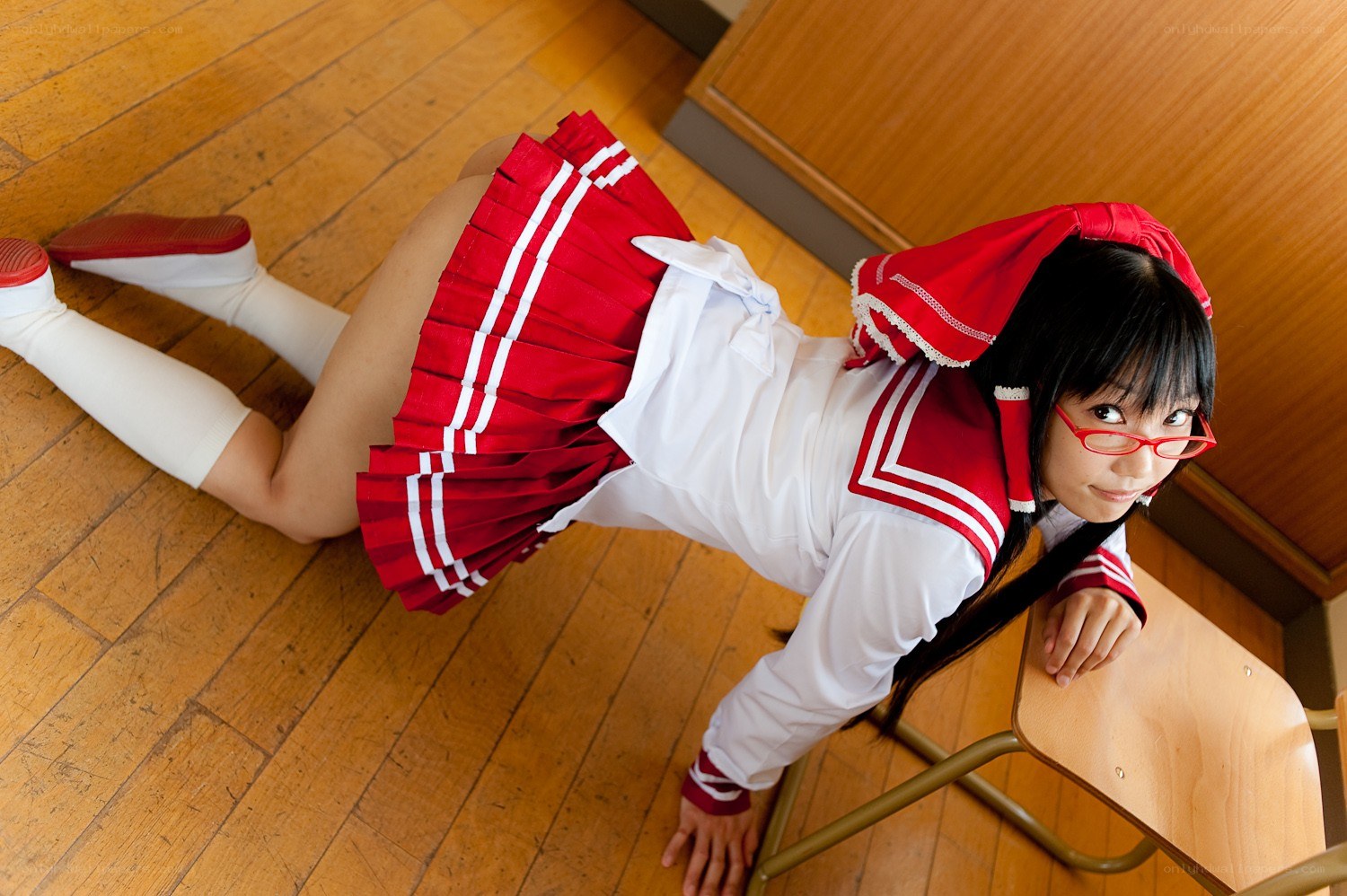 cosplayer in school uniform