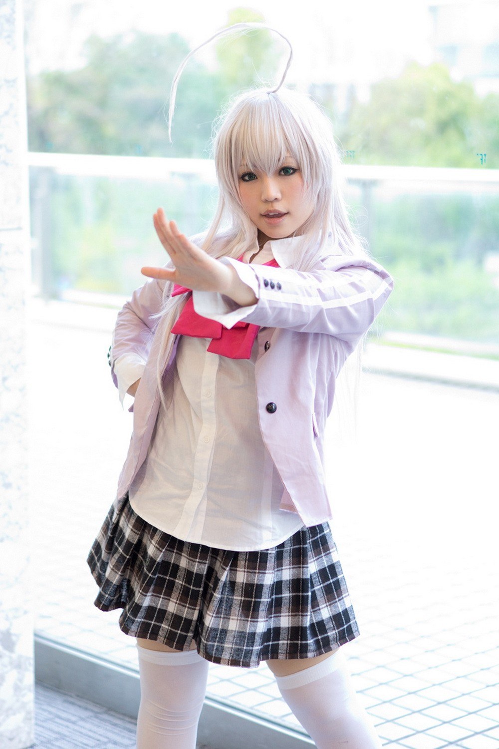 cosplayer in school uniform