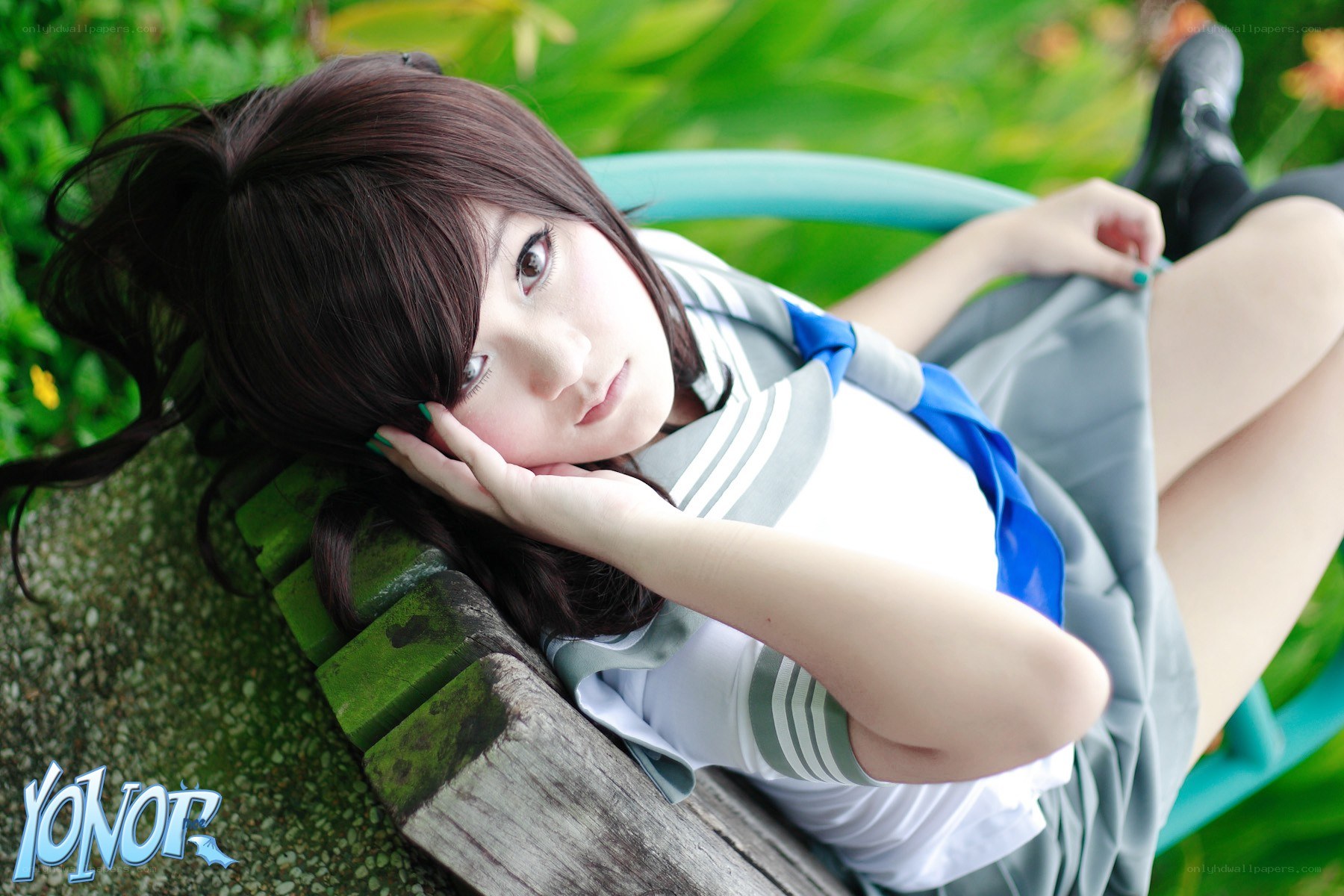 cosplayer in school uniform