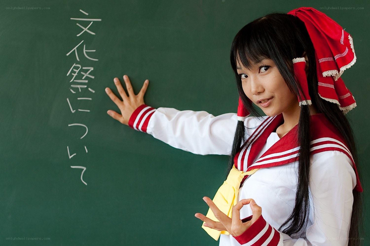 cosplayer in school uniform