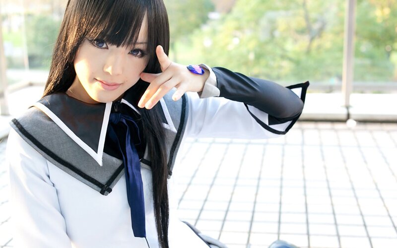 cosplayer in school uniform