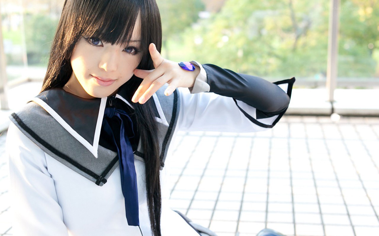 cosplayer in school uniform