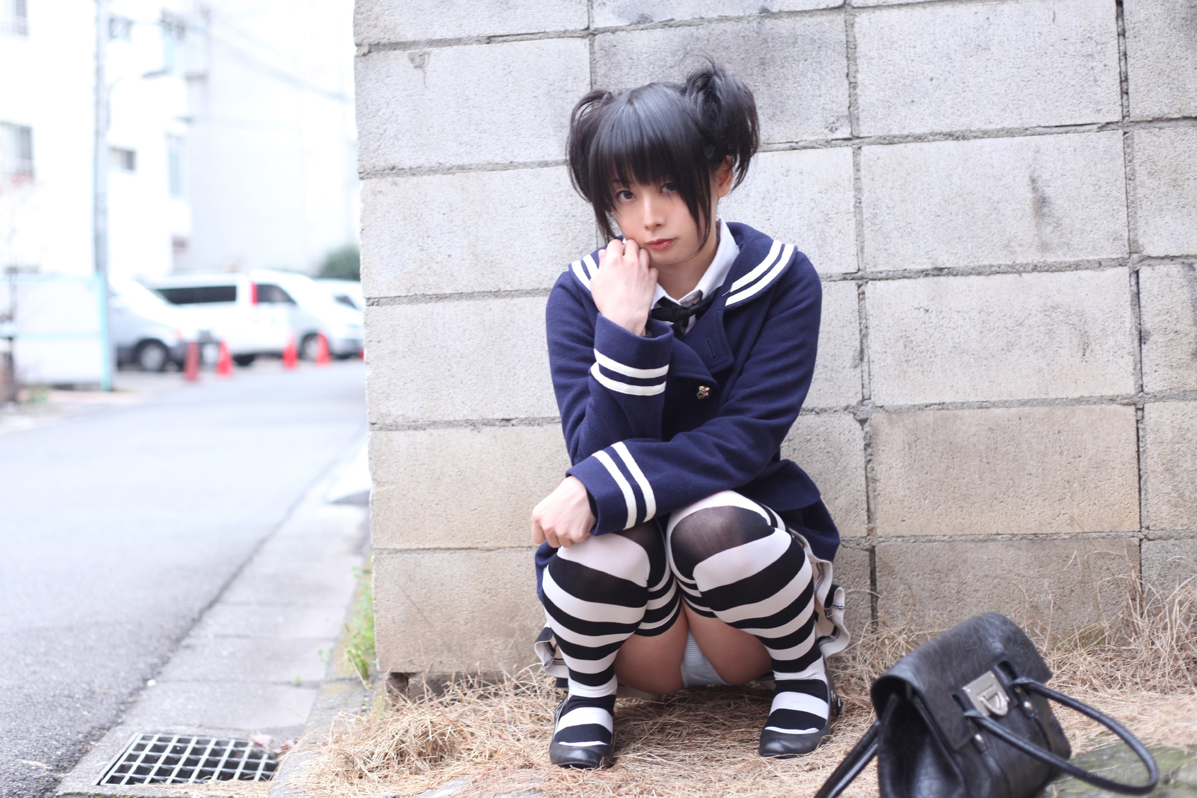 cosplayer in school uniform