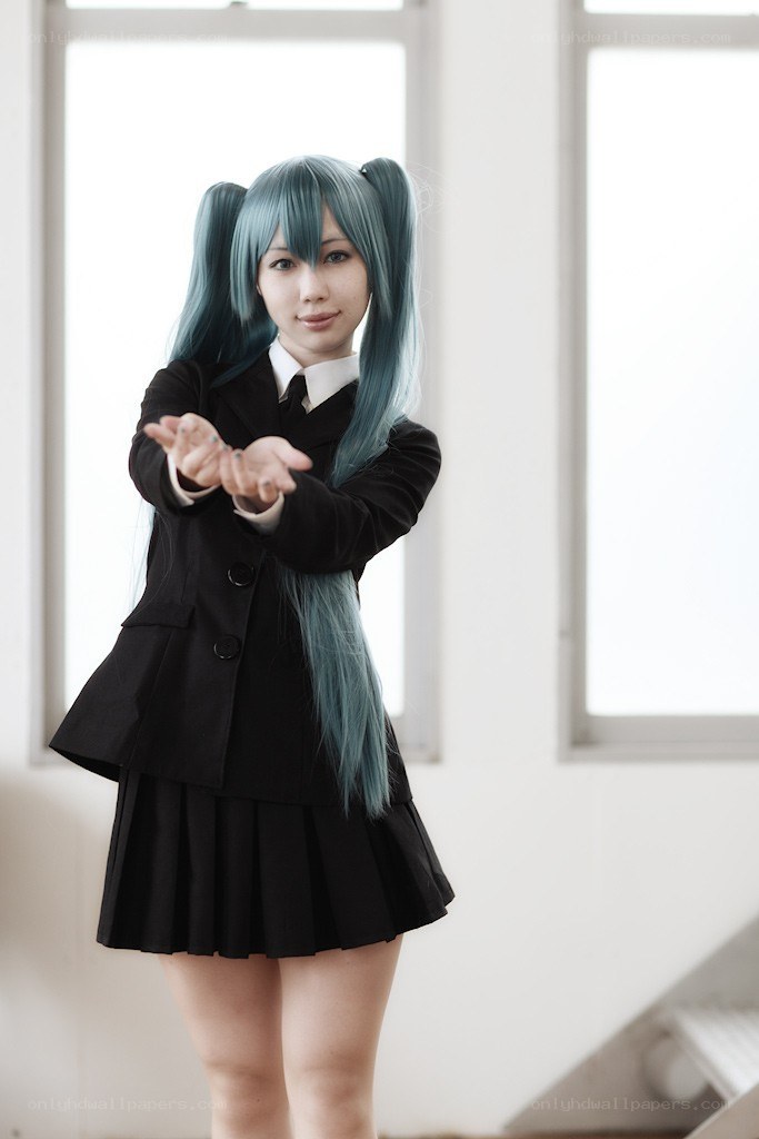 cosplayer in school uniform