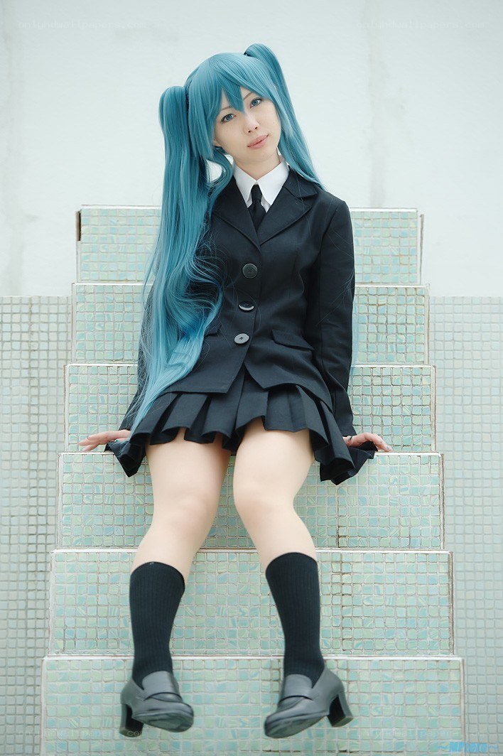 cosplayer in school uniform