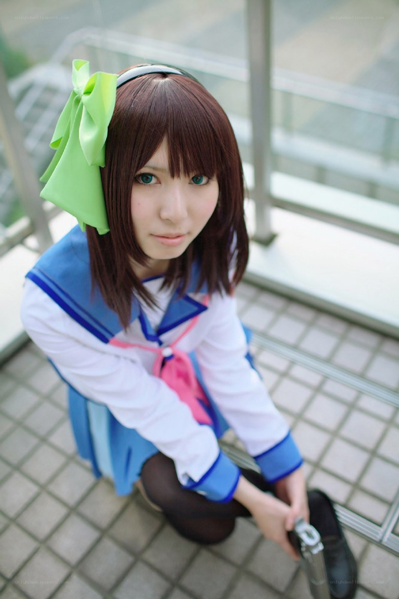 cosplayer in school uniform