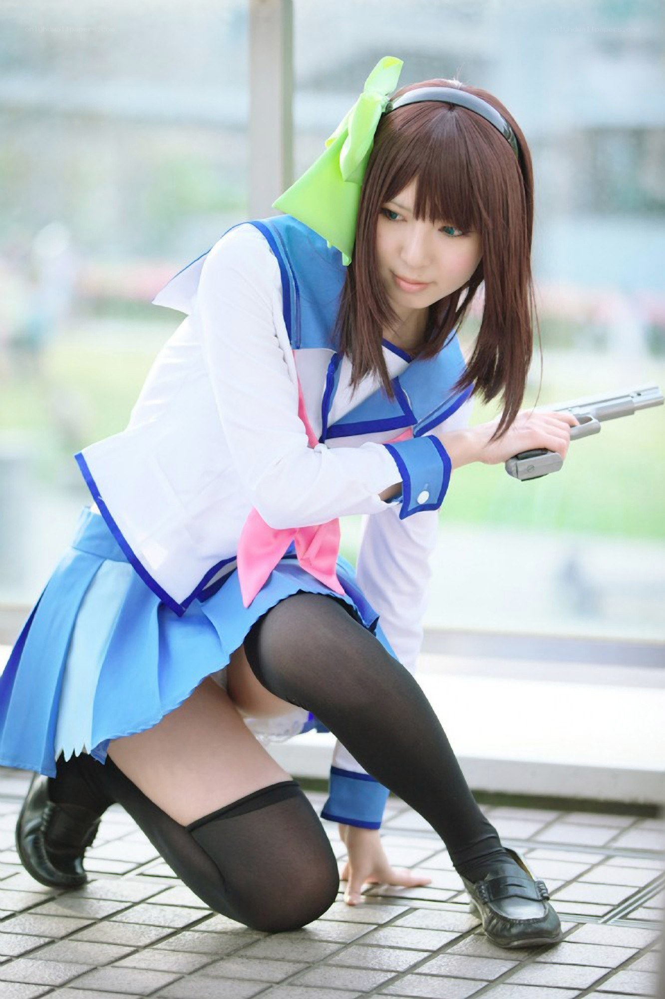 cosplayer in school uniform