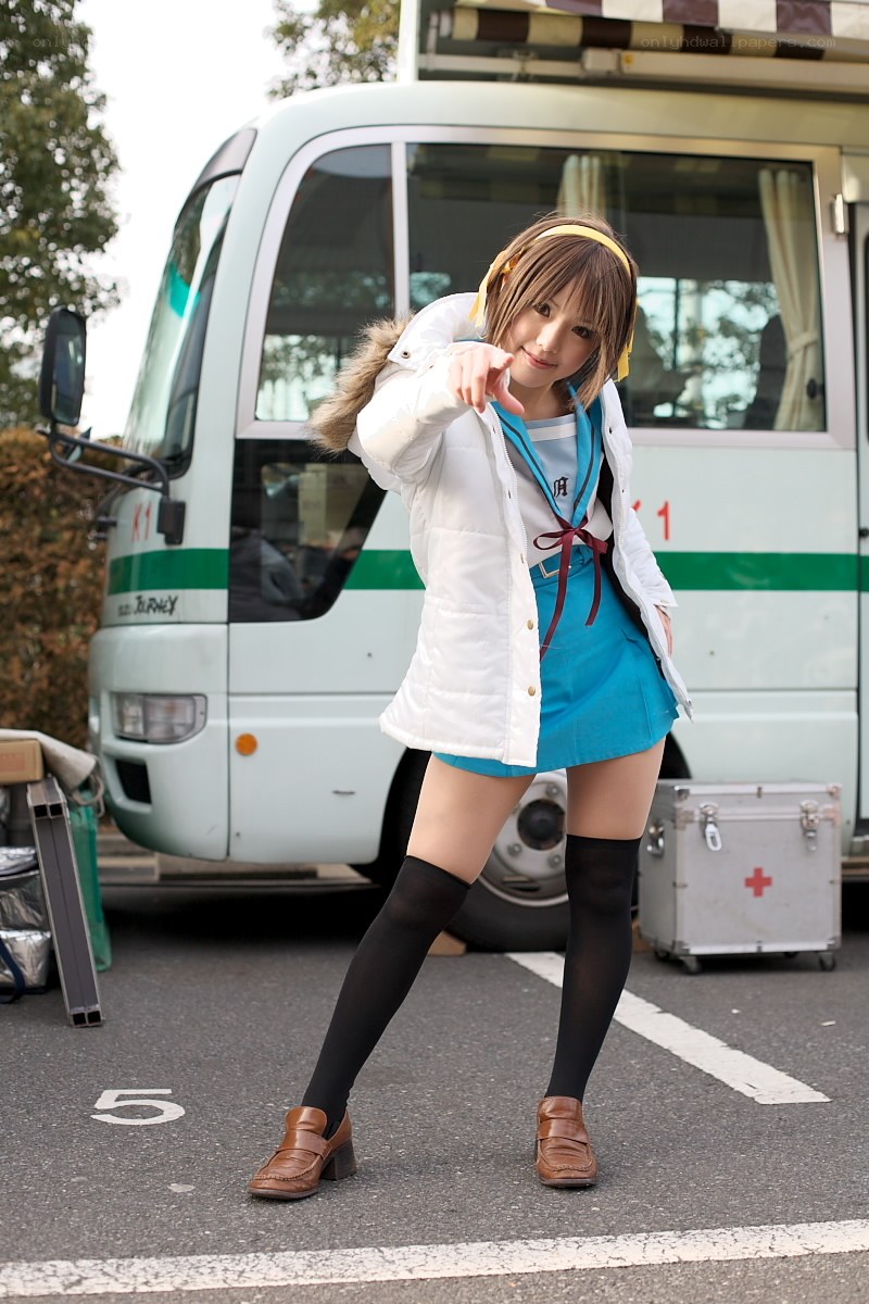 cosplayer in school uniform