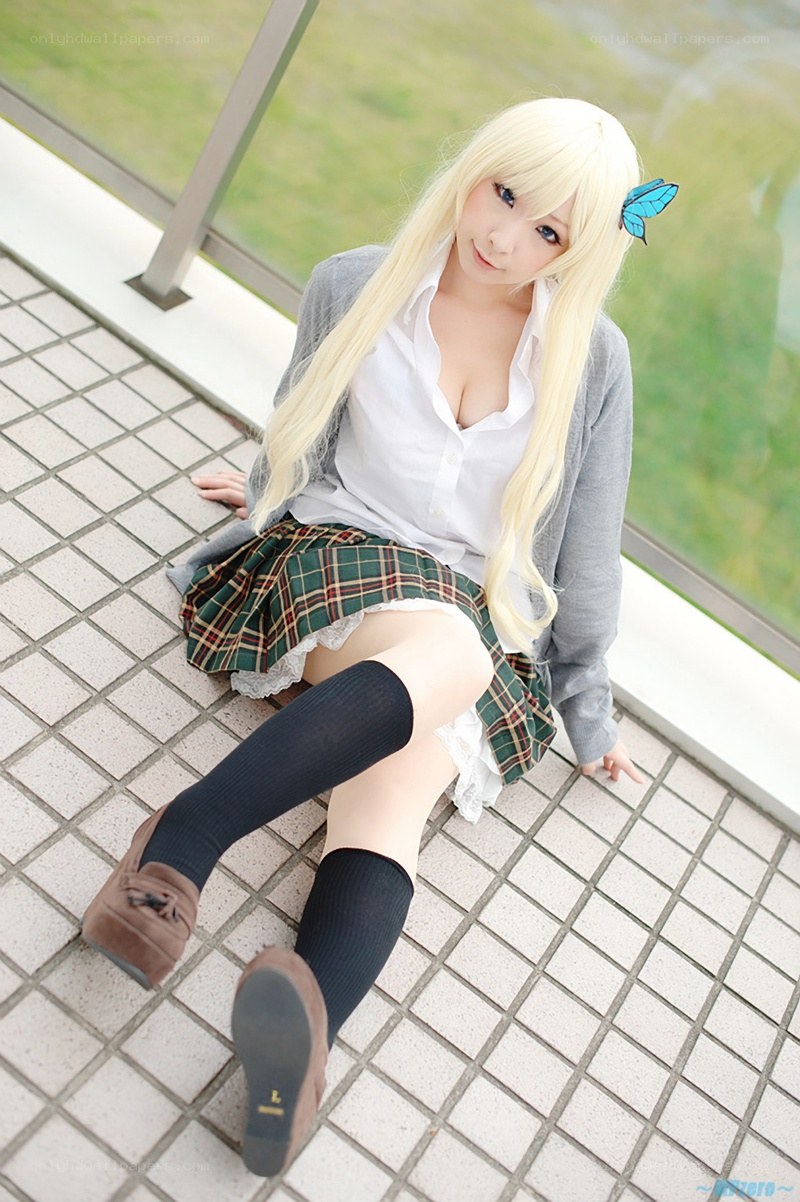 cosplayer in school uniform