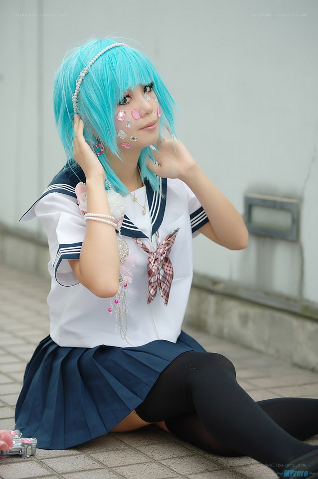 cosplayer in school uniform