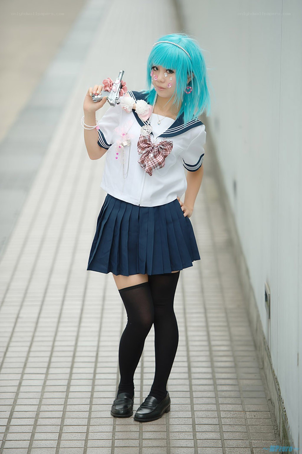 cosplayer in school uniform