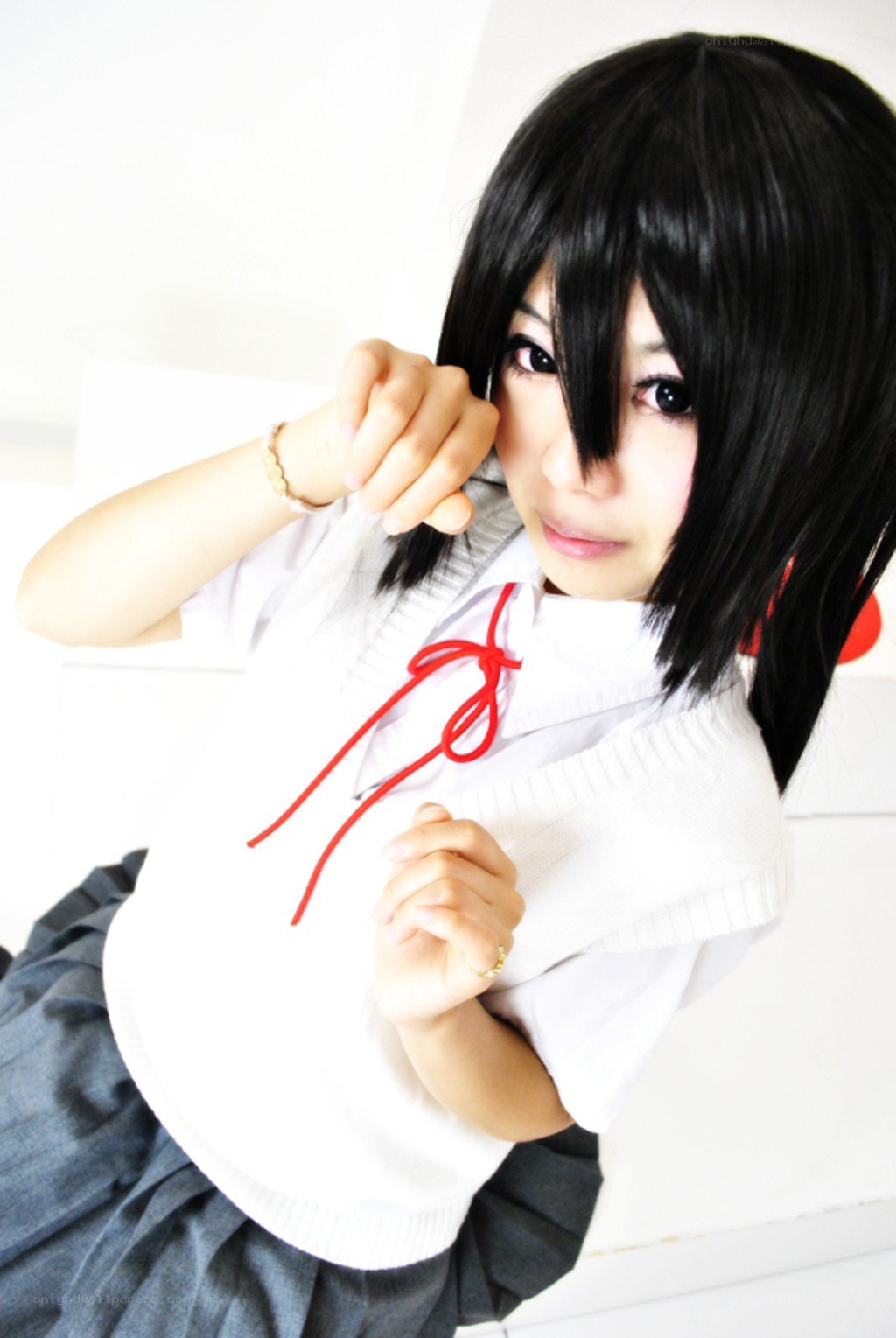 cosplayer in school uniform