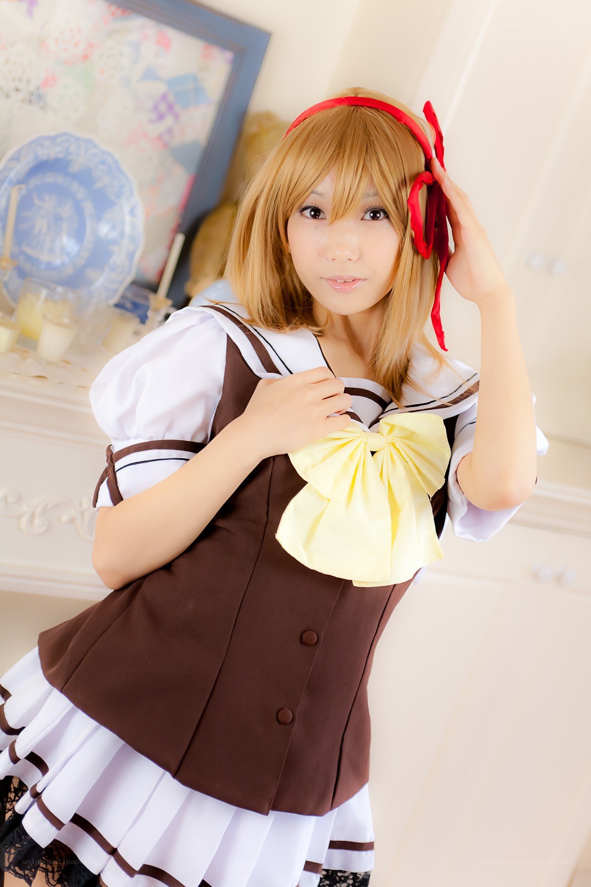 cosplayer in school uniform