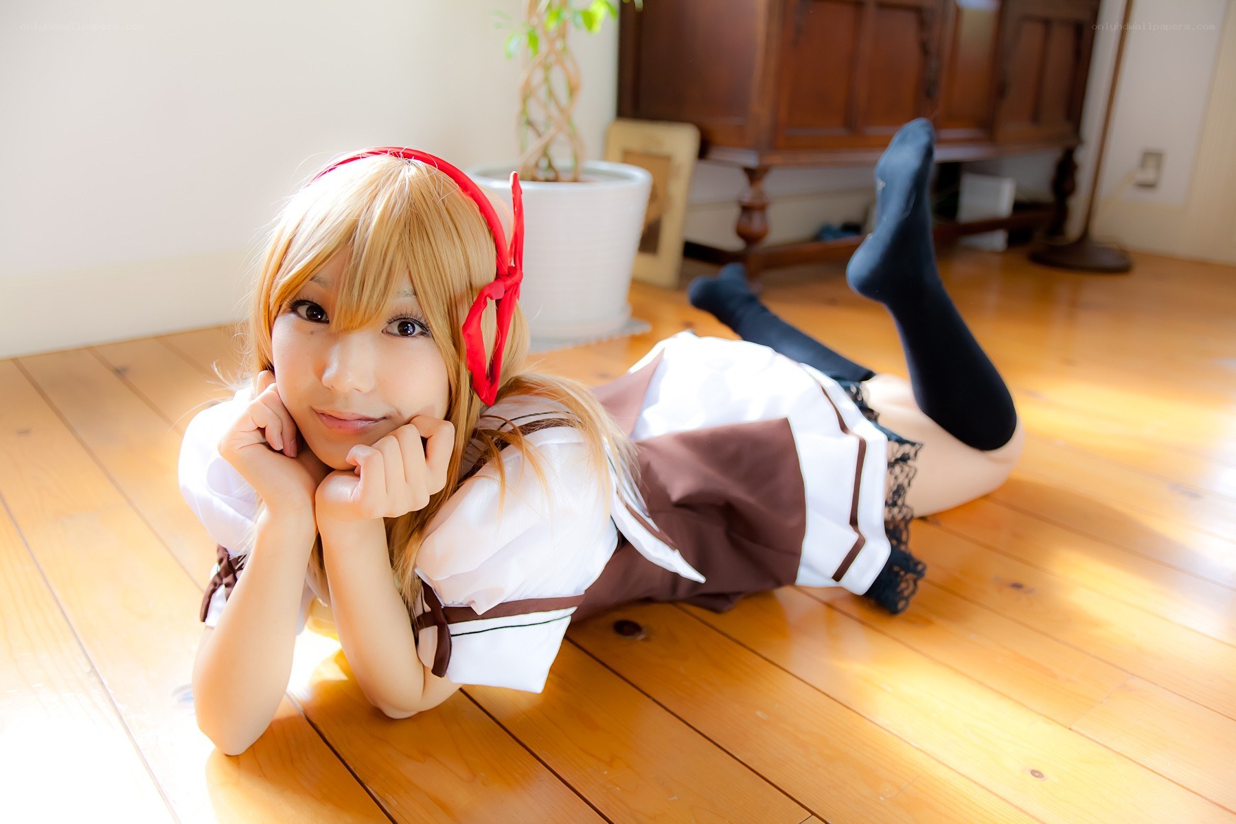 cosplayer in school uniform