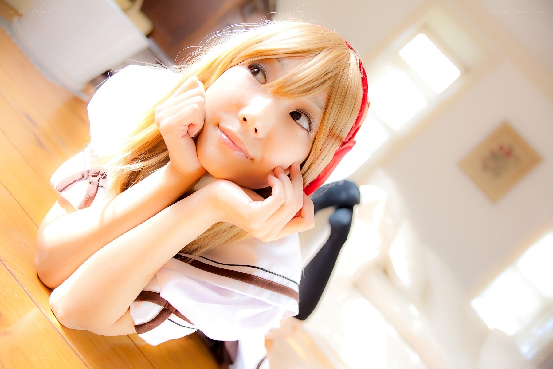 cosplayer in school uniform