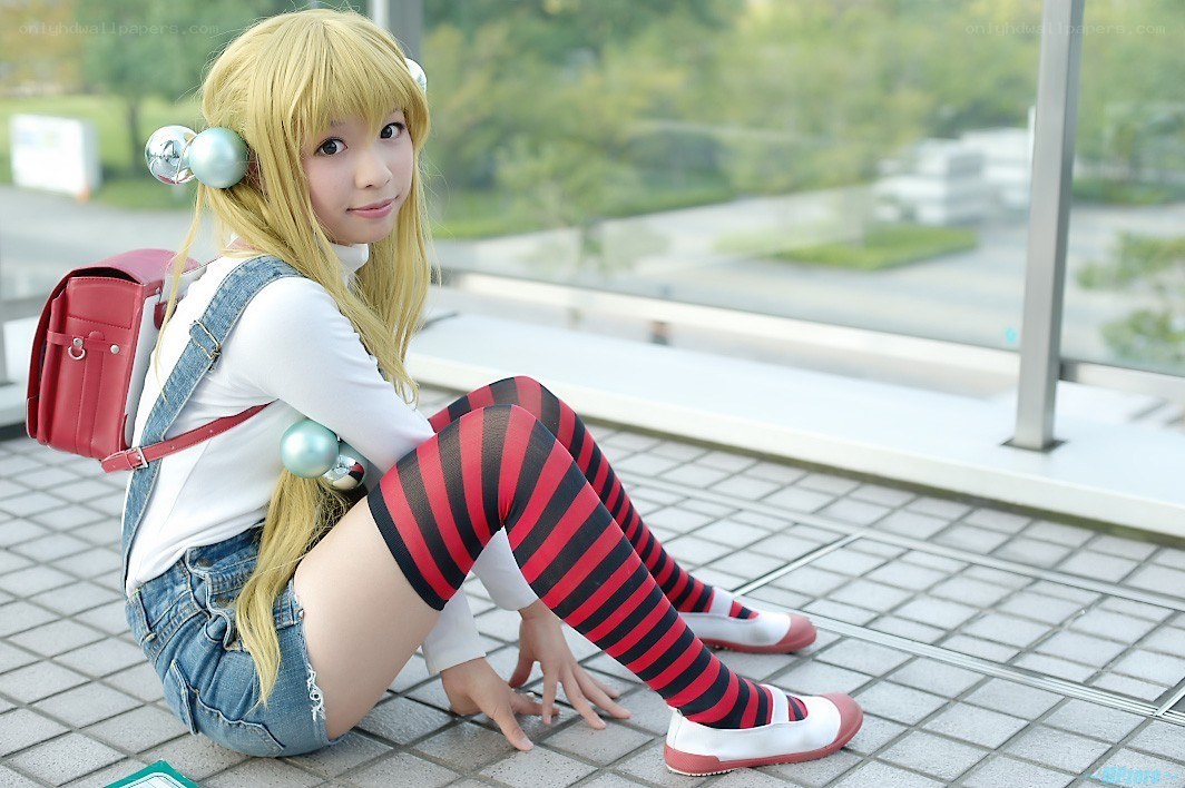 cosplayer in striped socks