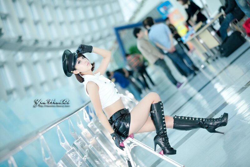 cosplayer in uniform pose