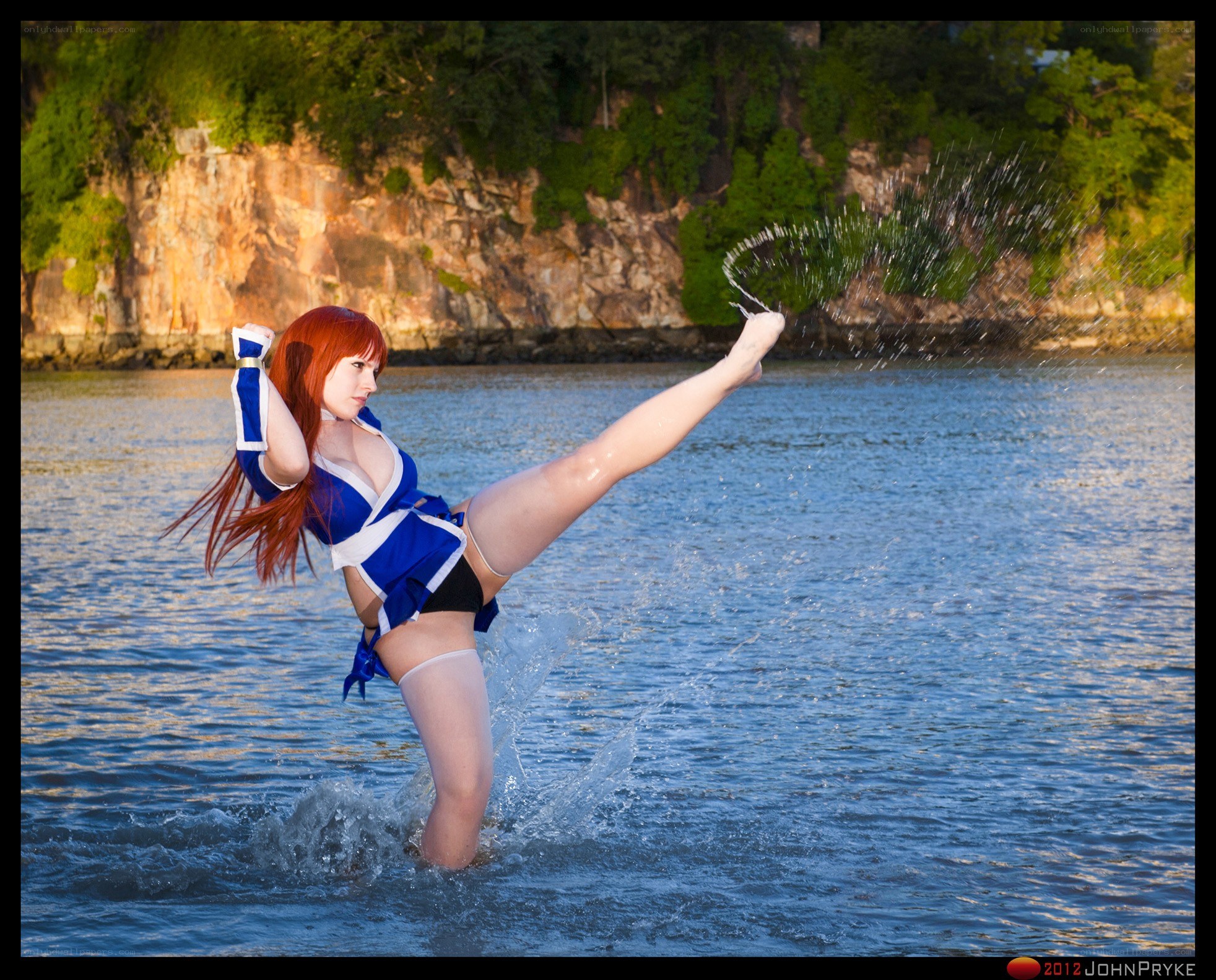 cosplayer in water kick