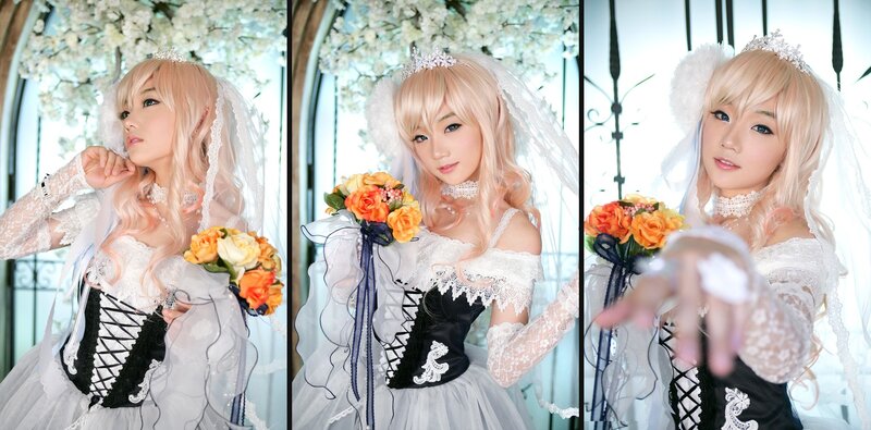 cosplayer in wedding dress