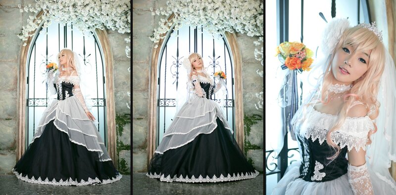 cosplayer in wedding dress