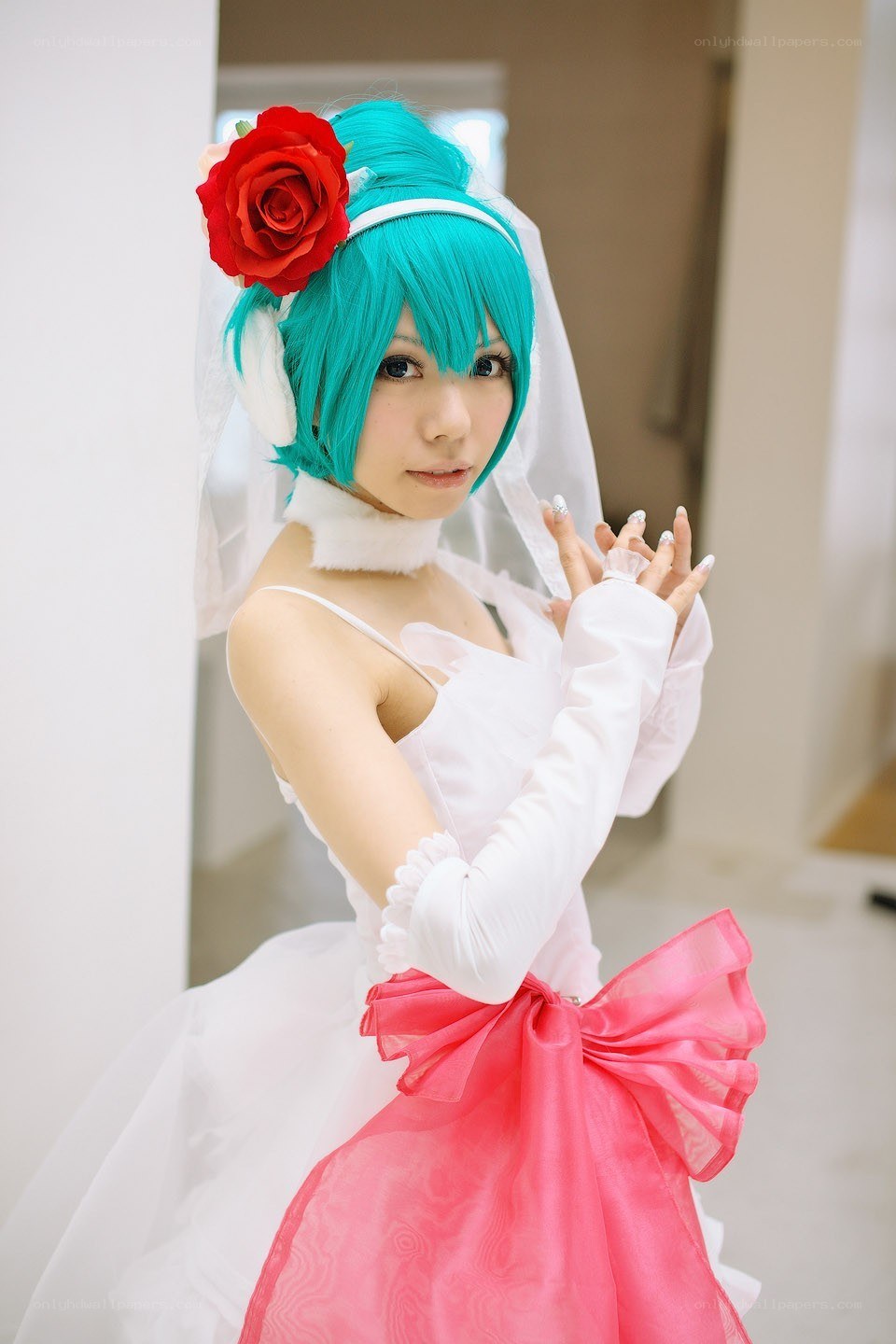 cosplayer in wedding dress