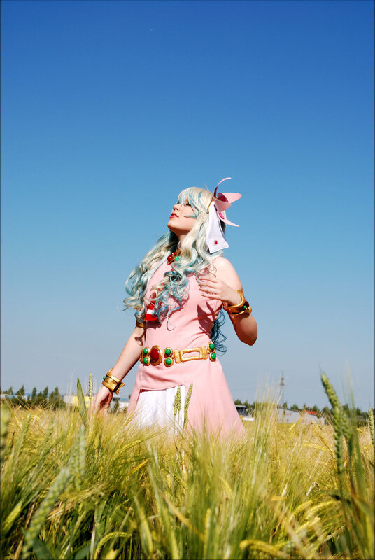 cosplayer in wheat field