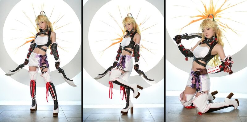 cosplayer in white and black costume