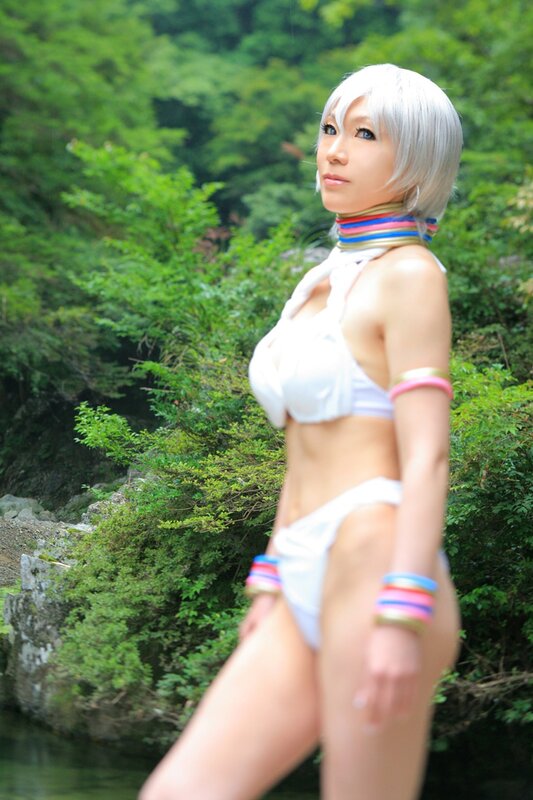 cosplayer in white bikini