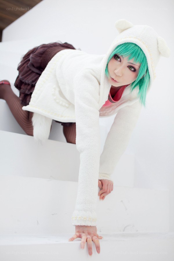 cosplayer in white hoodie
