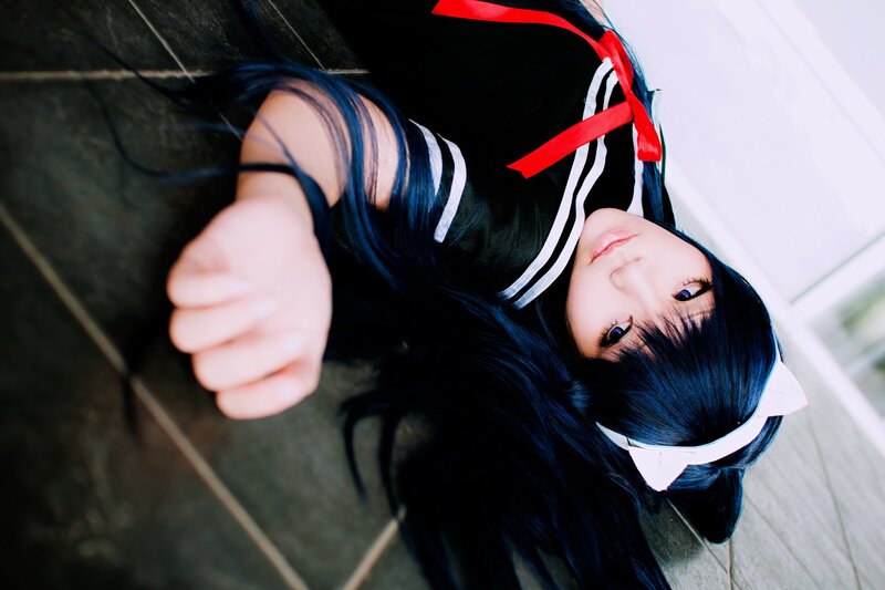 cosplayer lying on floor