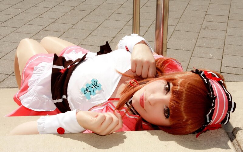 Cosplayer Lying on Ground — Red