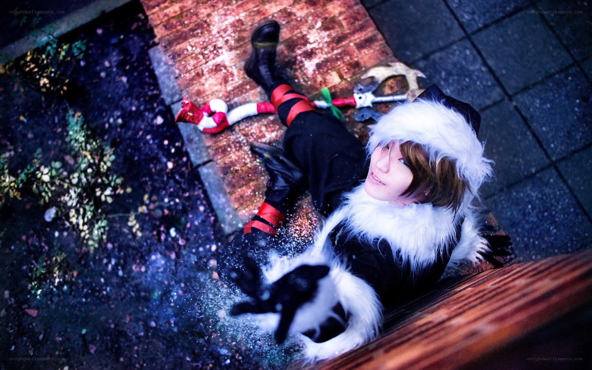 cosplayer lying on ground