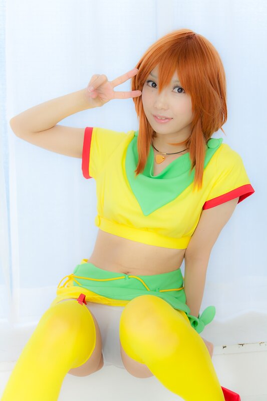 Cosplayer Making Peace Sign — Yellow