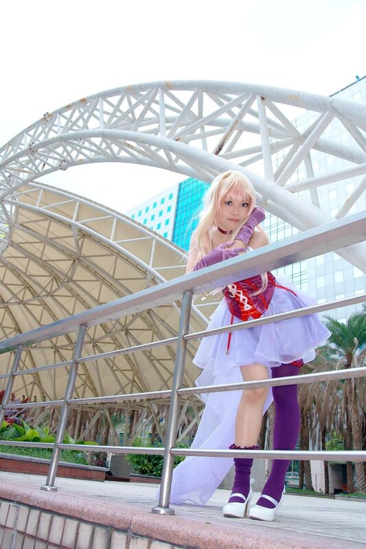 cosplayer on a bridge