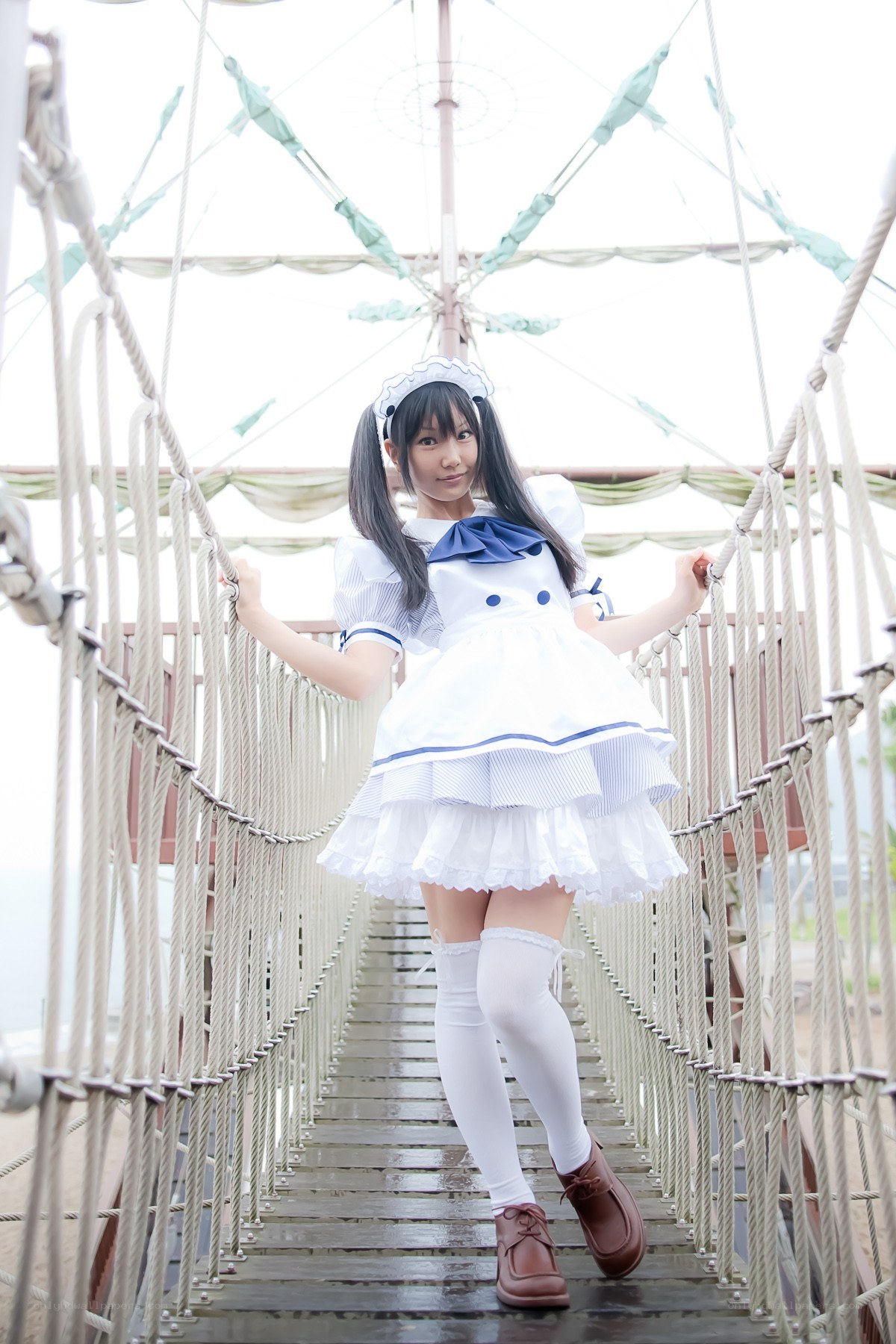 cosplayer on a rope bridge