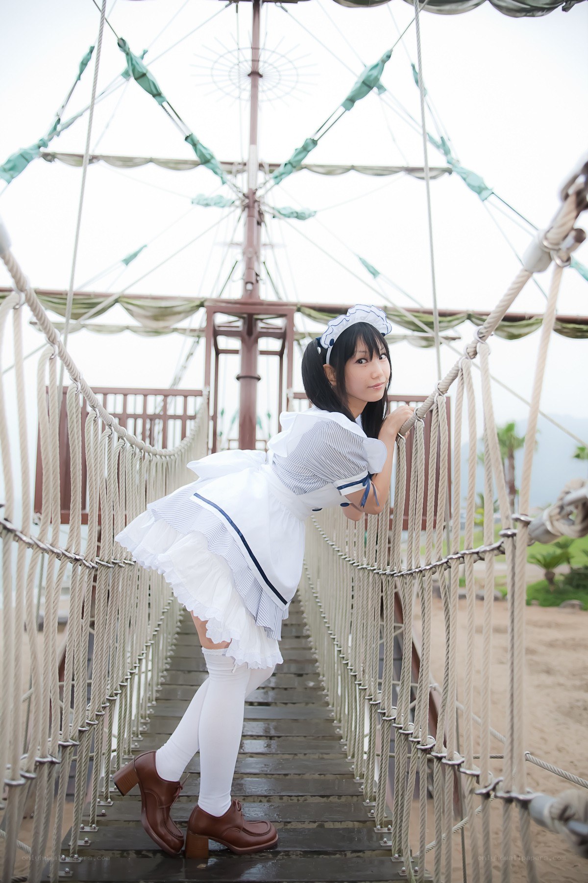 Cosplayer on a rope bridge