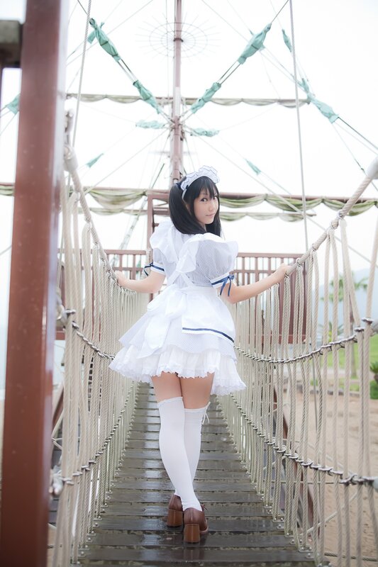Cosplayer on a rope bridge