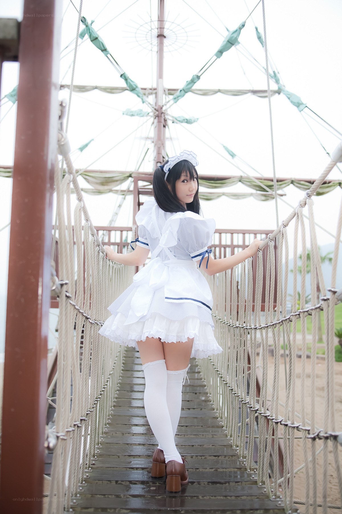 Cosplayer on a rope bridge