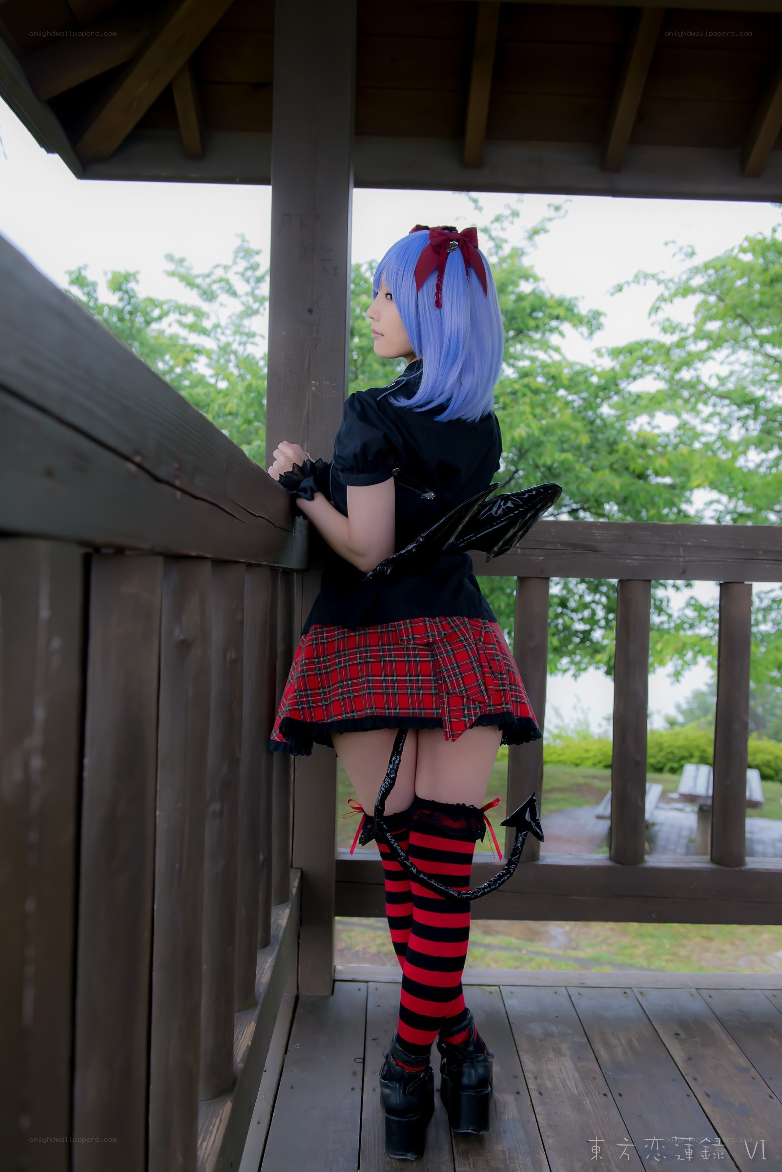cosplayer on a wooden deck