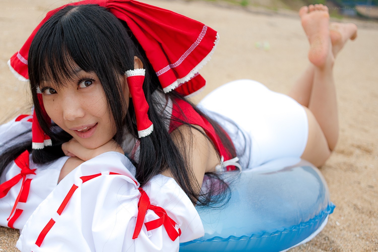 cosplayer on beach float