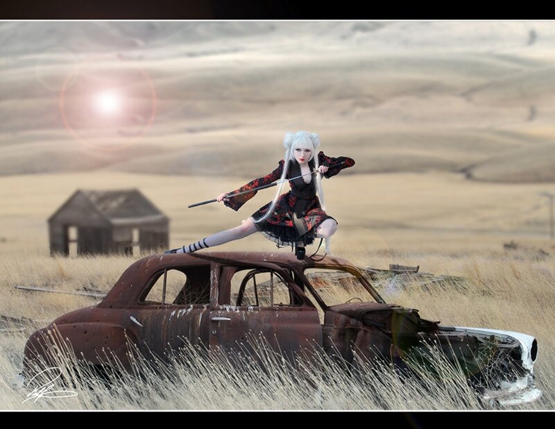 Cosplayer on Car Roof