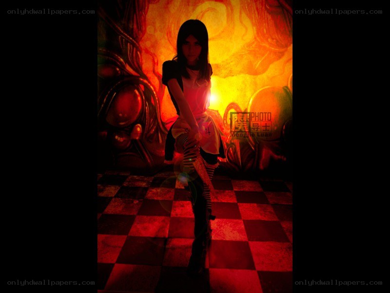 cosplayer on checkered floor