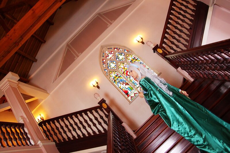 cosplayer on grand staircase