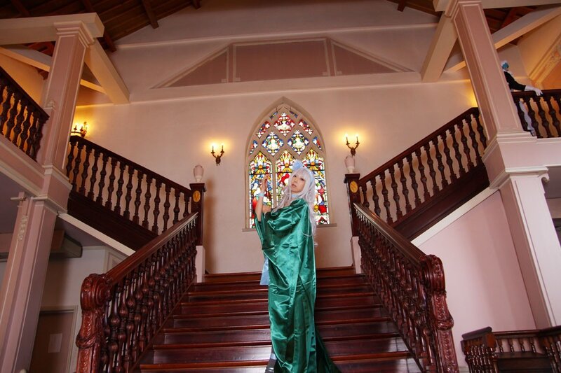 cosplayer on grand staircase