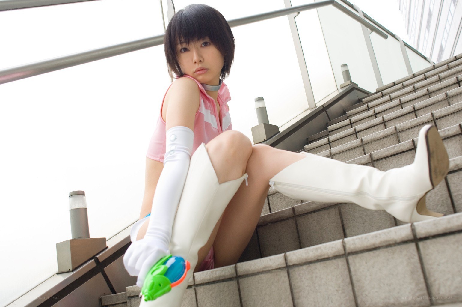 cosplayer on outdoor stairs