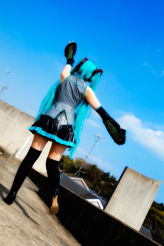 cosplayer on rooftop