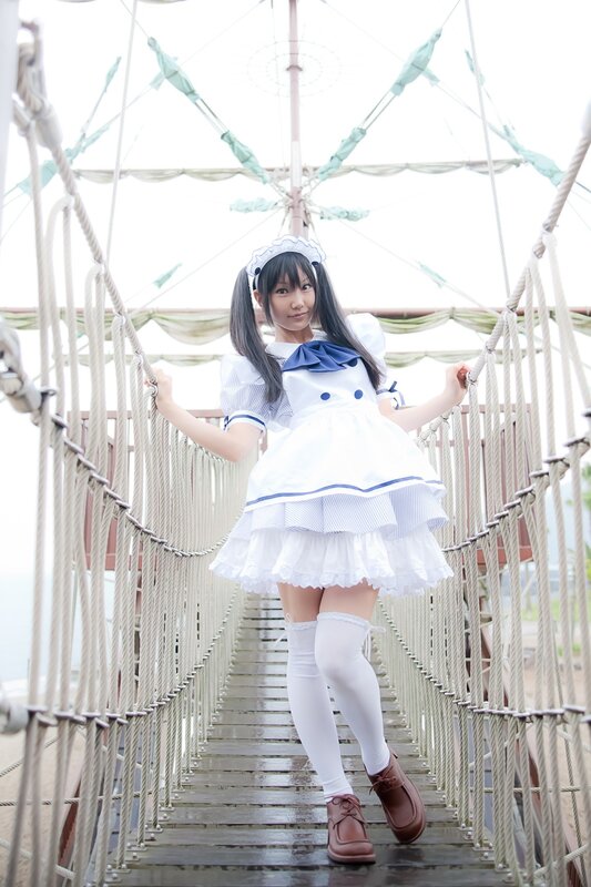 Cosplayer on Rope Bridge