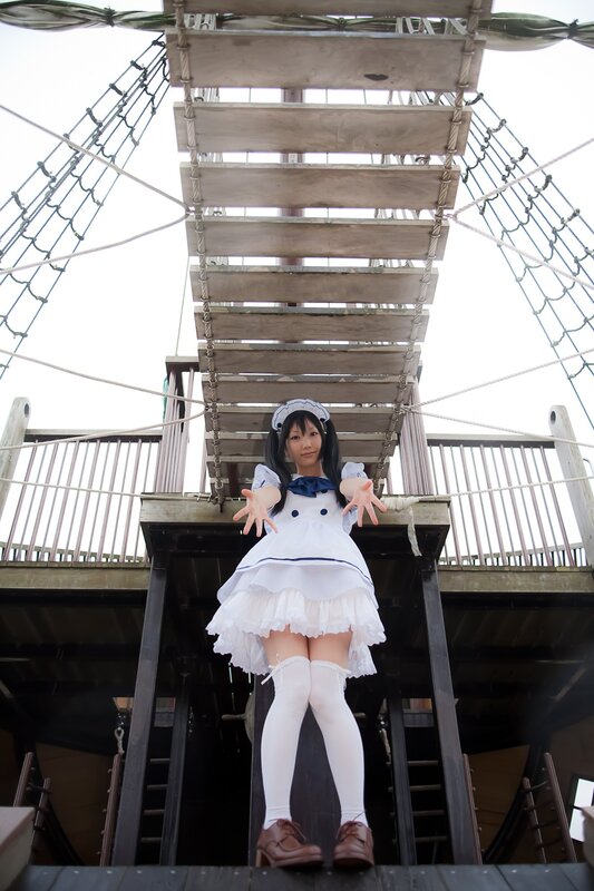 cosplayer on ship structure